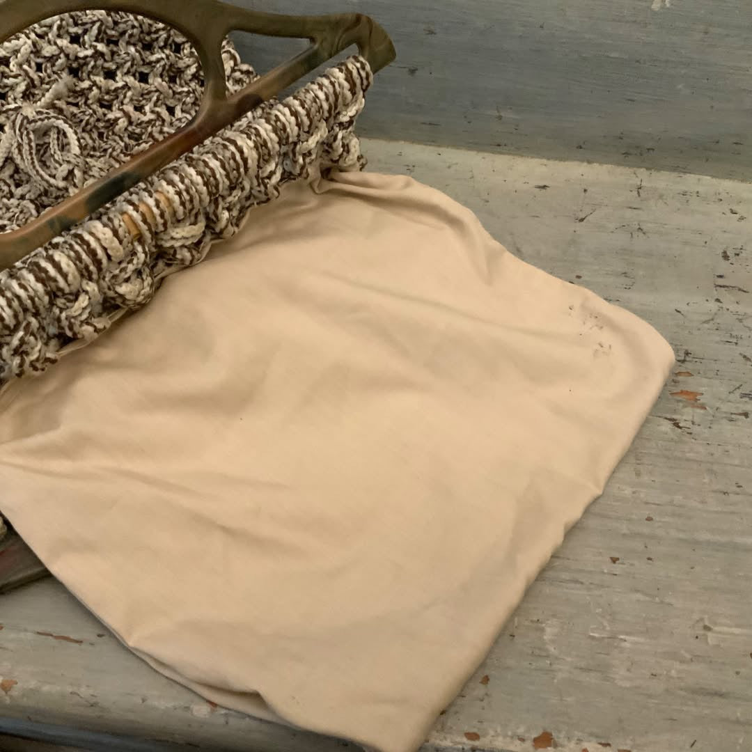 Vintage Handmade Macrame Handbag Purse 12x14 Good Condition