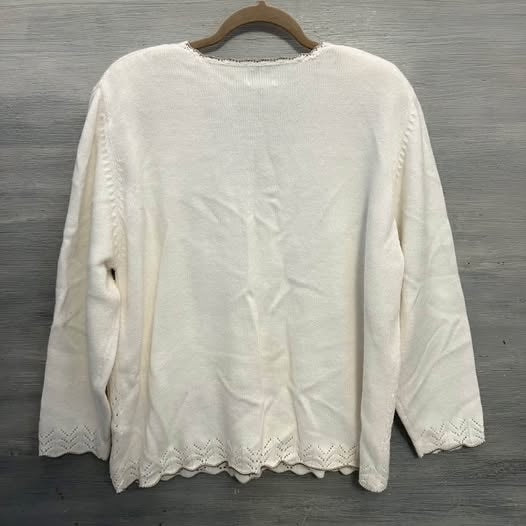Vintage Koret White Embroidered Beaded Cardigan Sweater 1X Good Condition