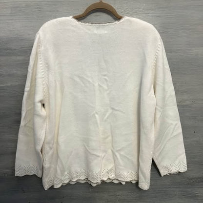 Vintage Koret White Embroidered Beaded Cardigan Sweater 1X Good Condition