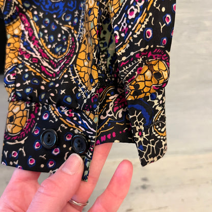 Vintage 80's Judy Bond Paisley Print Collared Button Down Blouse Size 16 Good Condition