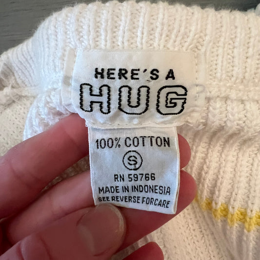 Vintage Here’s a HUG 100% Cotton Pastel Stripe White Sweater Vest Size Small Good Condition