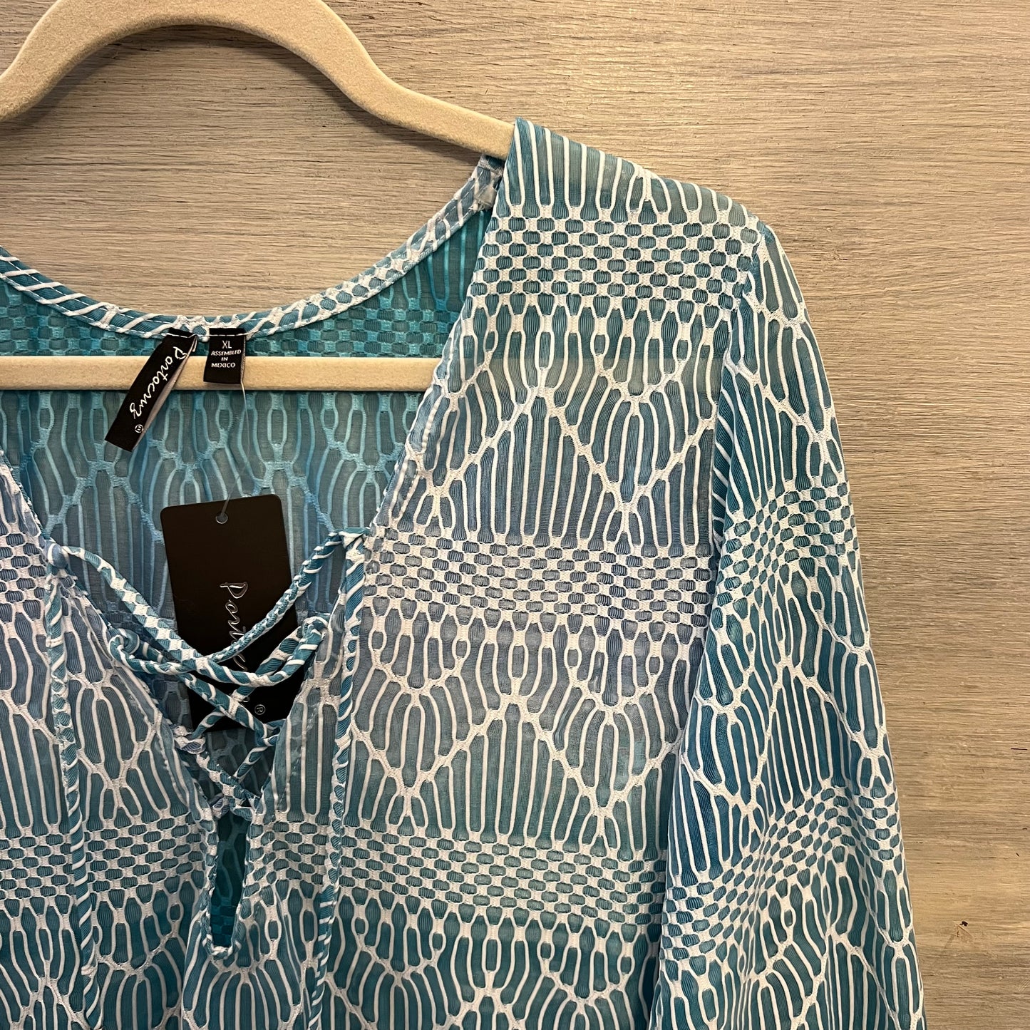 Porto Cruz Blue Ombré 3/4 Sleeve Lace Up Tunic Cover Up XL New with Tag