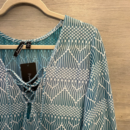 Porto Cruz Blue Ombré 3/4 Sleeve Lace Up Tunic Cover Up XL New with Tag