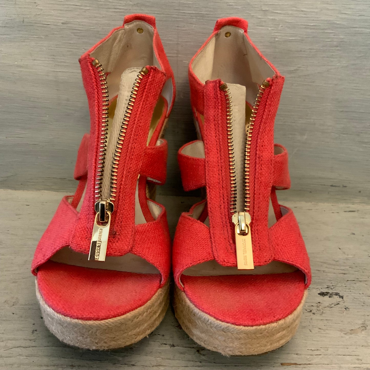 Michael Michael Kors Coral Canvas Espadrille Wedge Sandals Size 7 Good Condition