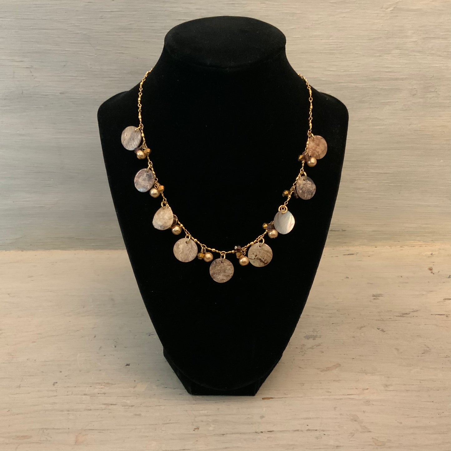 Cookie Lee Signed Dangling Abalone Shell Necklace w/ Bead Clusters New with Tag