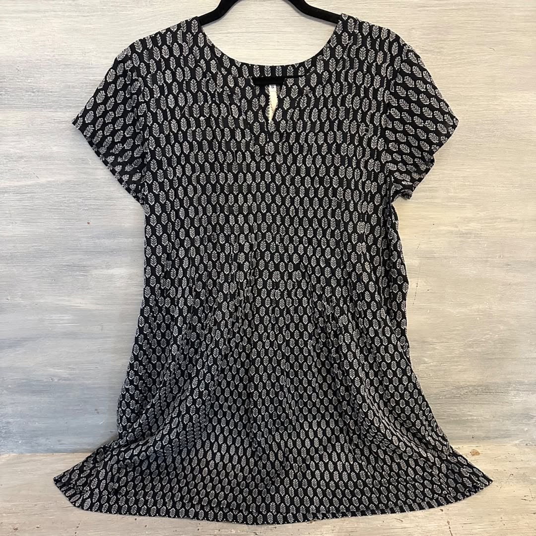 Uncle Frank  100% Cotton Black White Feather Print Tunic Dress Like New