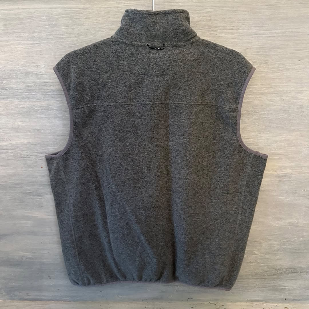 Lands End Fleece Vest Grey Black Zip Pockets Like New