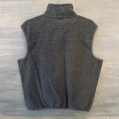 Lands End Fleece Vest Grey Black Zip Pockets Like New