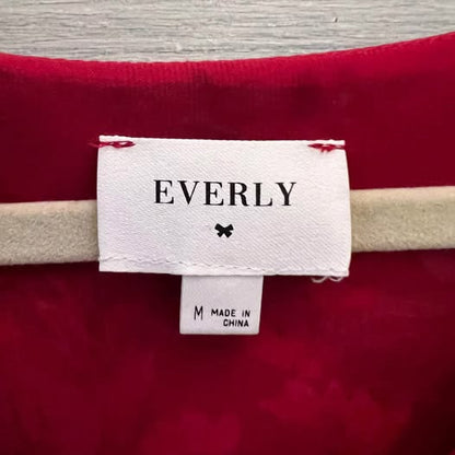 Everly Red Floral Print 3/4 Exaggerated Bell Sleeve Tunic Dress Medium Like New