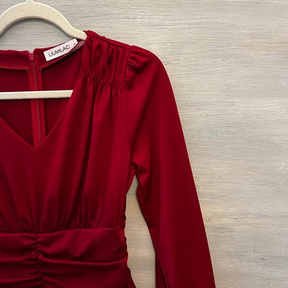 LIUMILAC Red V Neck Fit and Flare Dress Small Like New