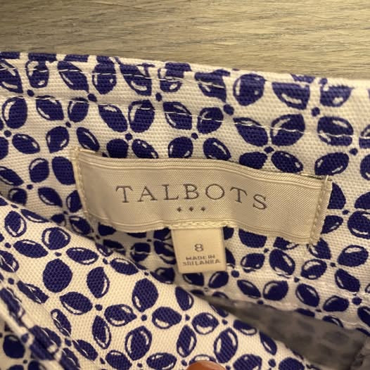 Talbots 97% Cotton Skirt Blue White Print  Size 8 Good Condition