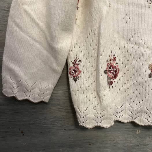 Vintage Koret White Embroidered Beaded Cardigan Sweater 1X Good Condition