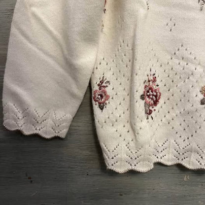 Vintage Koret White Embroidered Beaded Cardigan Sweater 1X Good Condition