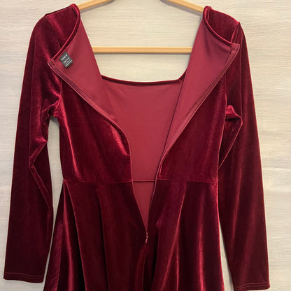 SHEIN Red Velvet Square Neck Long Sleeve Fit & Flare Dress Size Small Like New