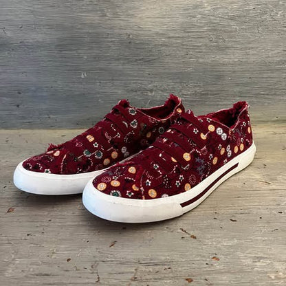 Rocket Dog Burgundy Floral Print Slip On Canvas Sneakers Size 9.5 Good Condition
