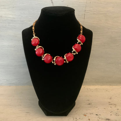 Vintage Red Iridescent Rhinestone Gold Choker Necklace Good Condition
