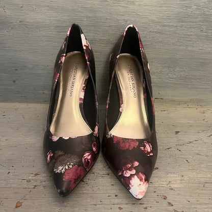 Christian Siriano Dark Floral Print Stiletto Pump Heel Size 8.5 Like New
