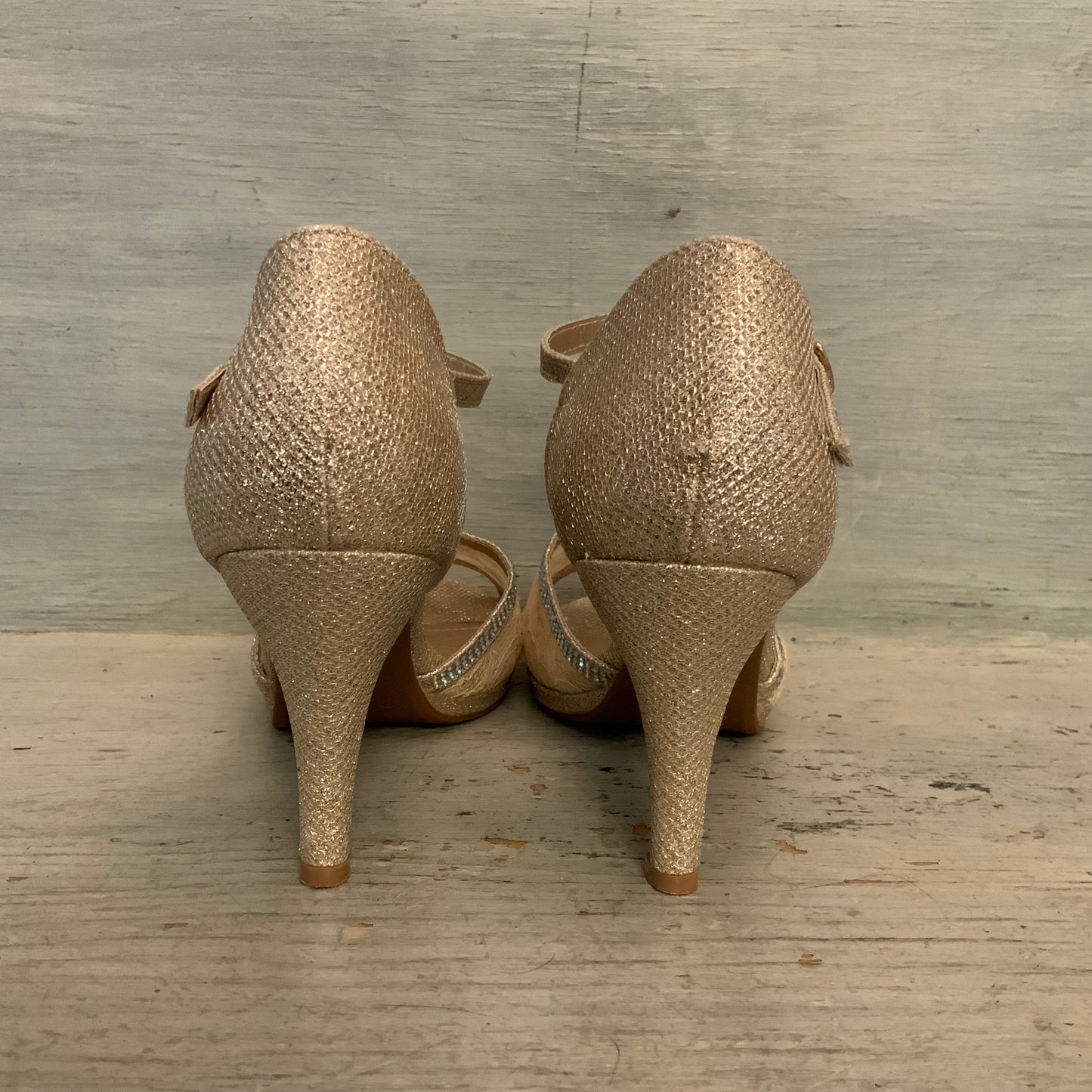Dream Pairs "Amore_2" Rose Gold Shimmer T-Strap Peep Toe Heels Size 9 Good Condition