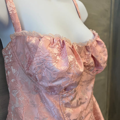 Crazy Dizzy Pink Floral Brocade Embroidered Flared Mini Dress Size Large Good Condition