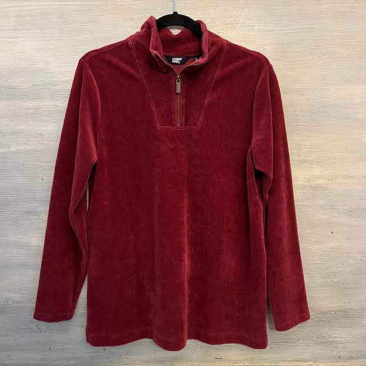 Lands’ End 75% Cotton Burgundy Soft Corduroy Zip Neck Pullover Shirt Size Medium Good Condition