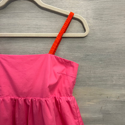 Impressions 100% Cotton Hot Pink Dual Ruffle Open Back Babydoll Size Small Like New
