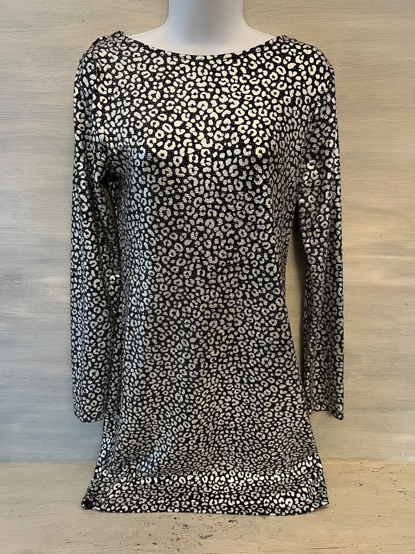 Michael Michael Kors Black Metallic Silver Leopard Print Mini Dress Size 10 New with Tags