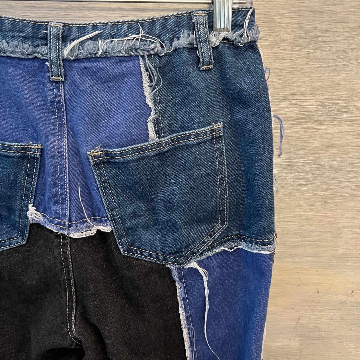 SHEIN Patchwork Denim Button Fly Fashion Jeans XS Like New