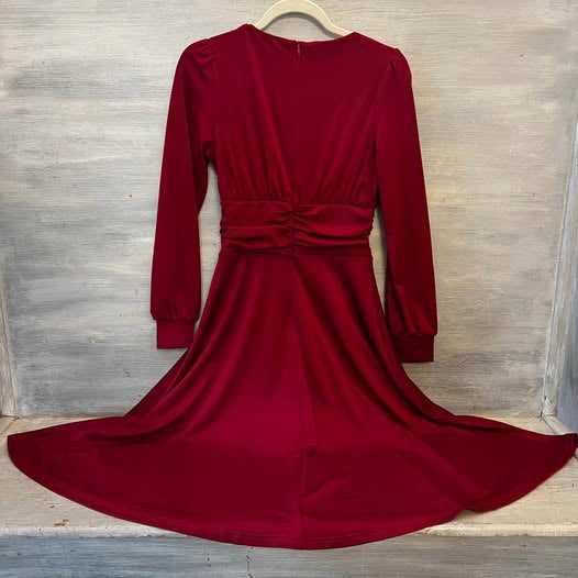 LIUMILAC Red V Neck Fit and Flare Dress Small Like New