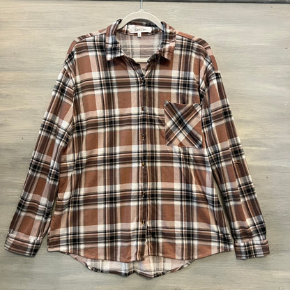 Eden & Olivia Mauve Gray White Plaid Flannel Button Down Shirt Size Large Good Condition