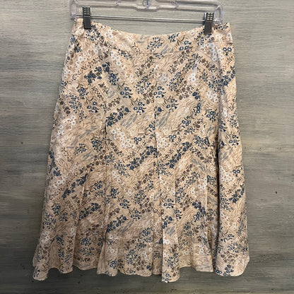 Laura Ashley 100% Cotton Tan Green Floral Print Pleated ALine Flare Skirt 11 Like New