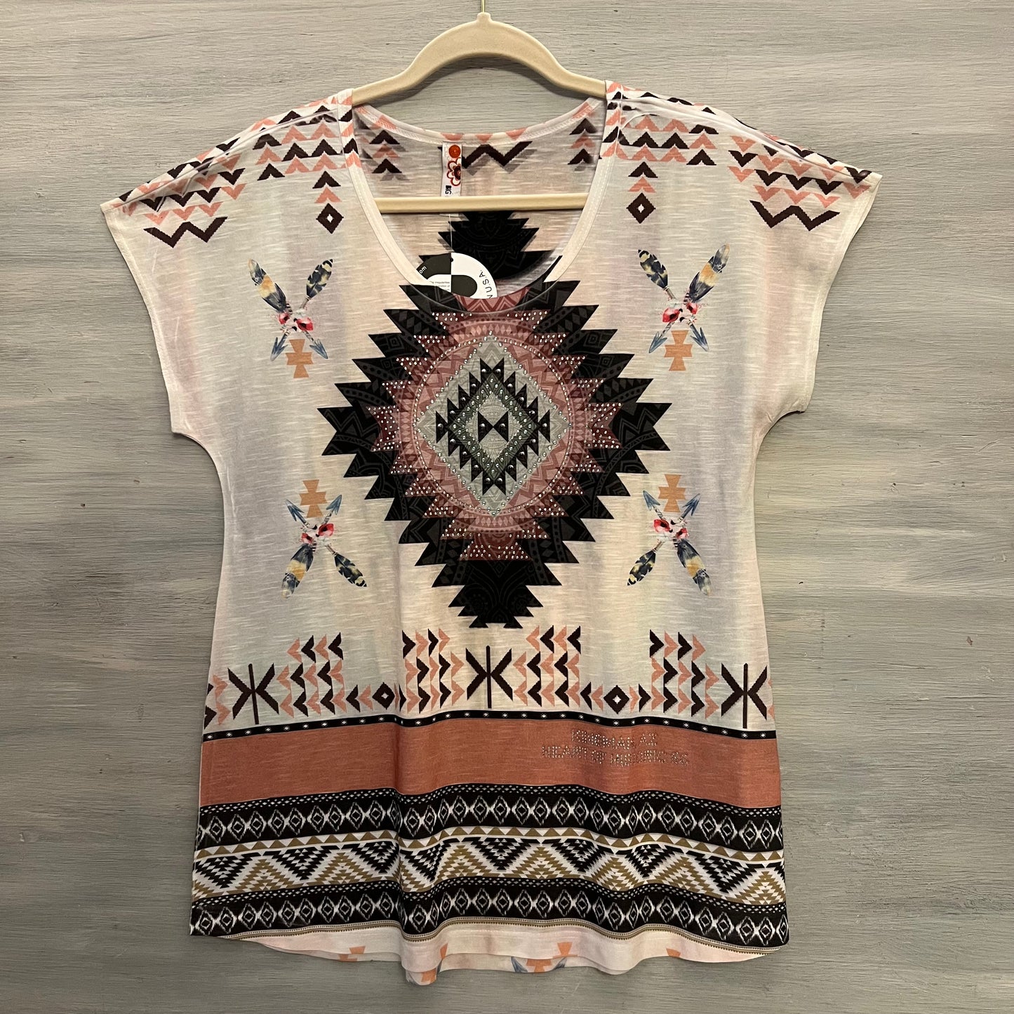 Big Bang USA Bedazzled Southwestern Geometric Aztec Print Knit Blouse Size Small New with Tags