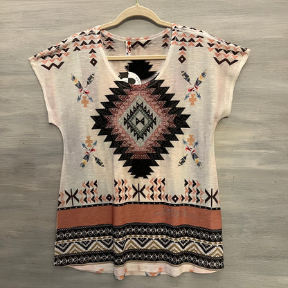 Big Bang USA Bedazzled Southwestern Geometric Aztec Print Knit Blouse Size Small New with Tags