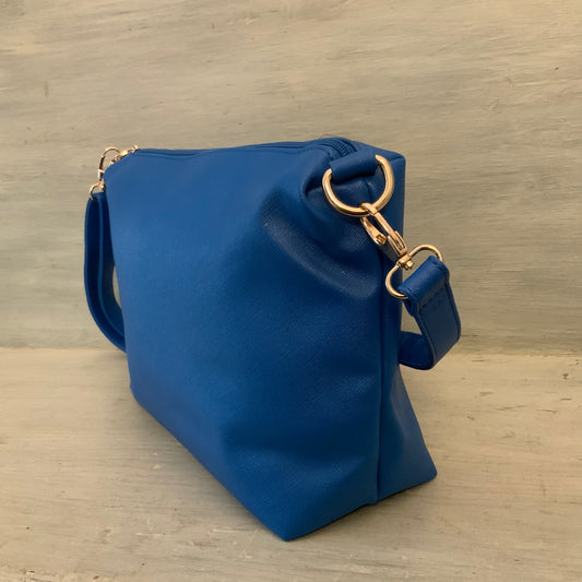 Electric Blue Faux Leather Crossbody Shoulder Bag Purse Like New