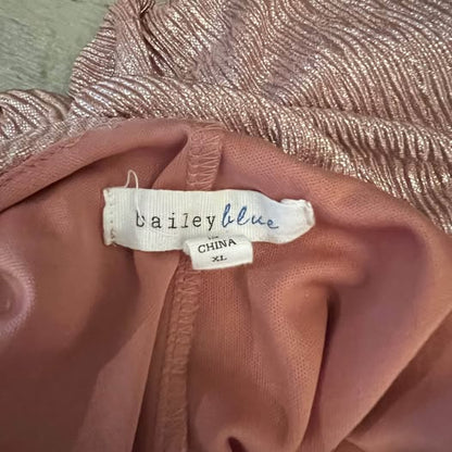 baily blue Metallic Pink Crepe Open Back Fitted Lined Dress XL Good Condition