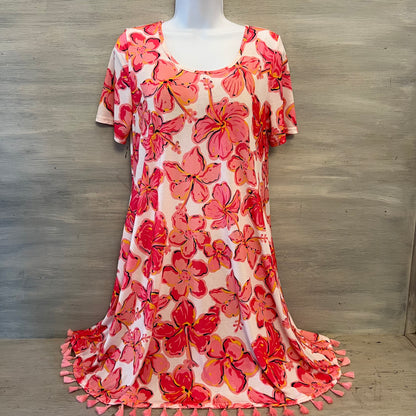 Simply Southern Hot Pink Hawaiian Flower Print Above Knee Dress Size Small Good Condition
