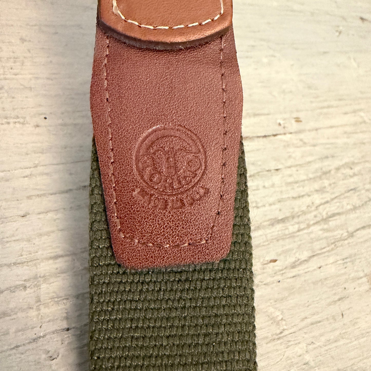 Torino Men's Forest Green Surcingle Belt w/ Brown Leather Trim Size 52" Good Condition