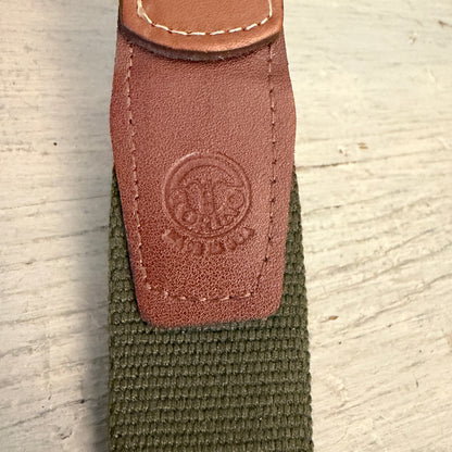 Torino Men's Forest Green Surcingle Belt w/ Brown Leather Trim Size 52" Good Condition