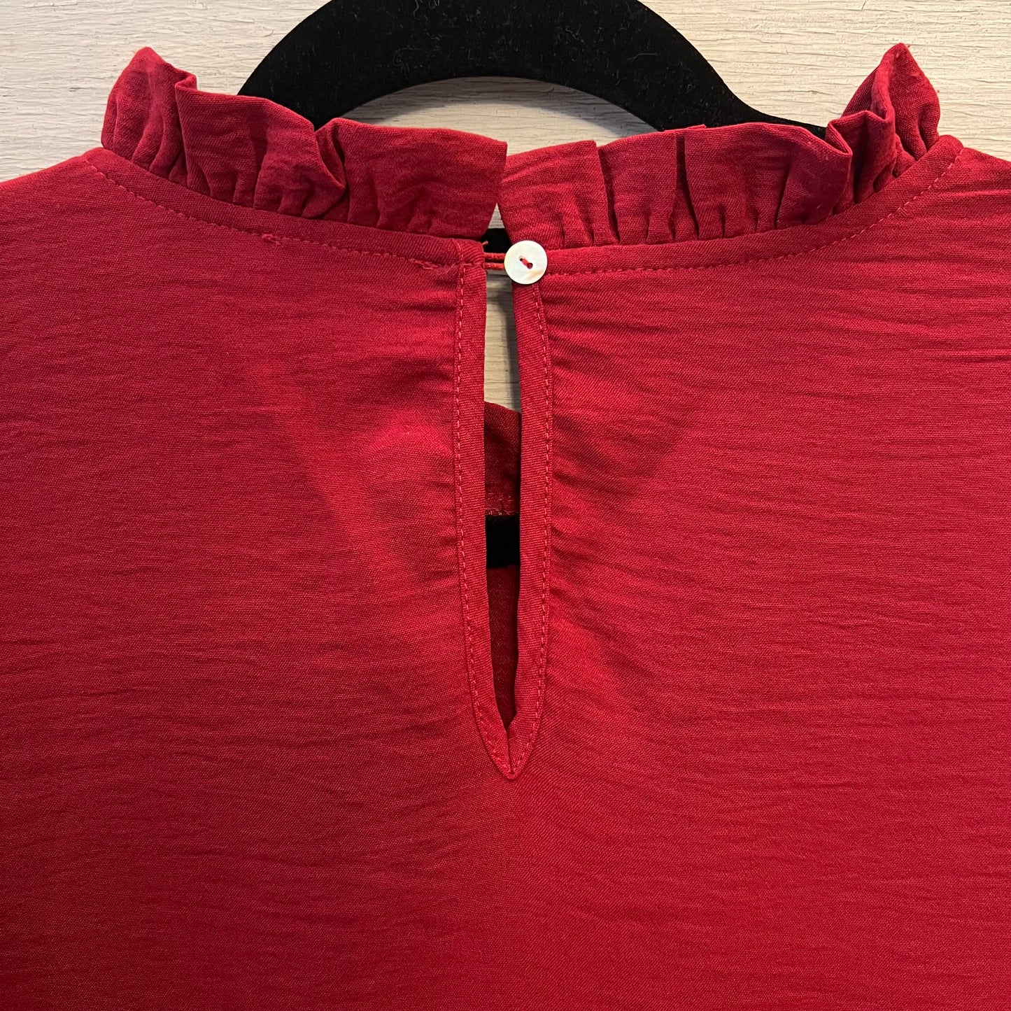 Jodifl Burgundy Wine High Ruffle Neck Balloon Sleeve Blouse Size Large Good Condition