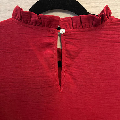Jodifl Burgundy Wine High Ruffle Neck Balloon Sleeve Blouse Size Large Good Condition