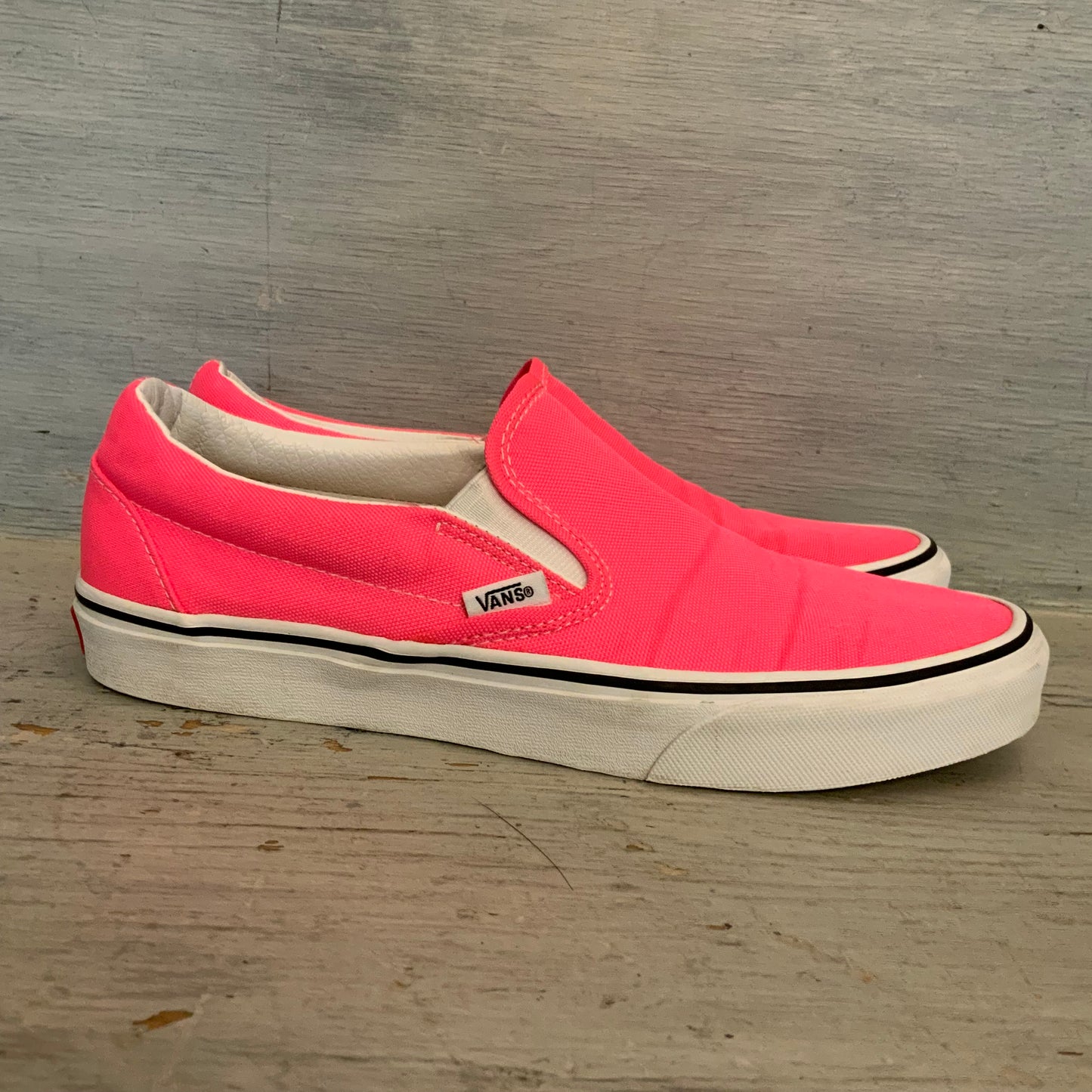 Vans Neon Pink Classic Slip On Canvas Sneakers Size 8 Men's/ 9.5 Women's Good Condition