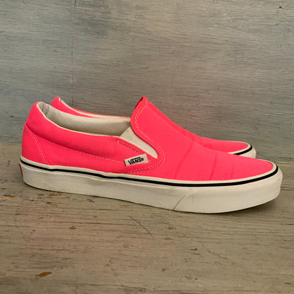 Vans Neon Pink Classic Slip On Canvas Sneakers Size 8 Men's/ 9.5 Women's Good Condition