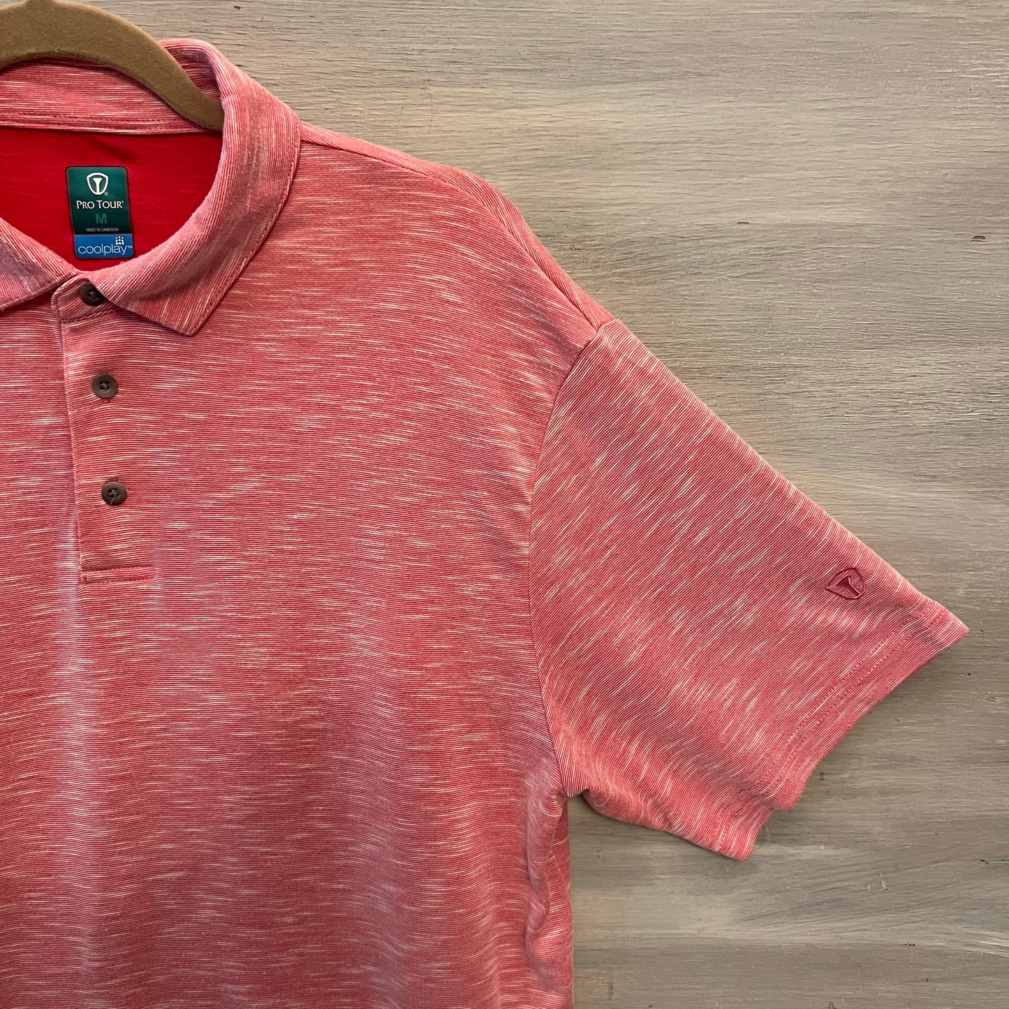 Pro Tour Coolplay Coral Heathered Short Sleeve Casual Polo Shirt Size Medium Good Condition