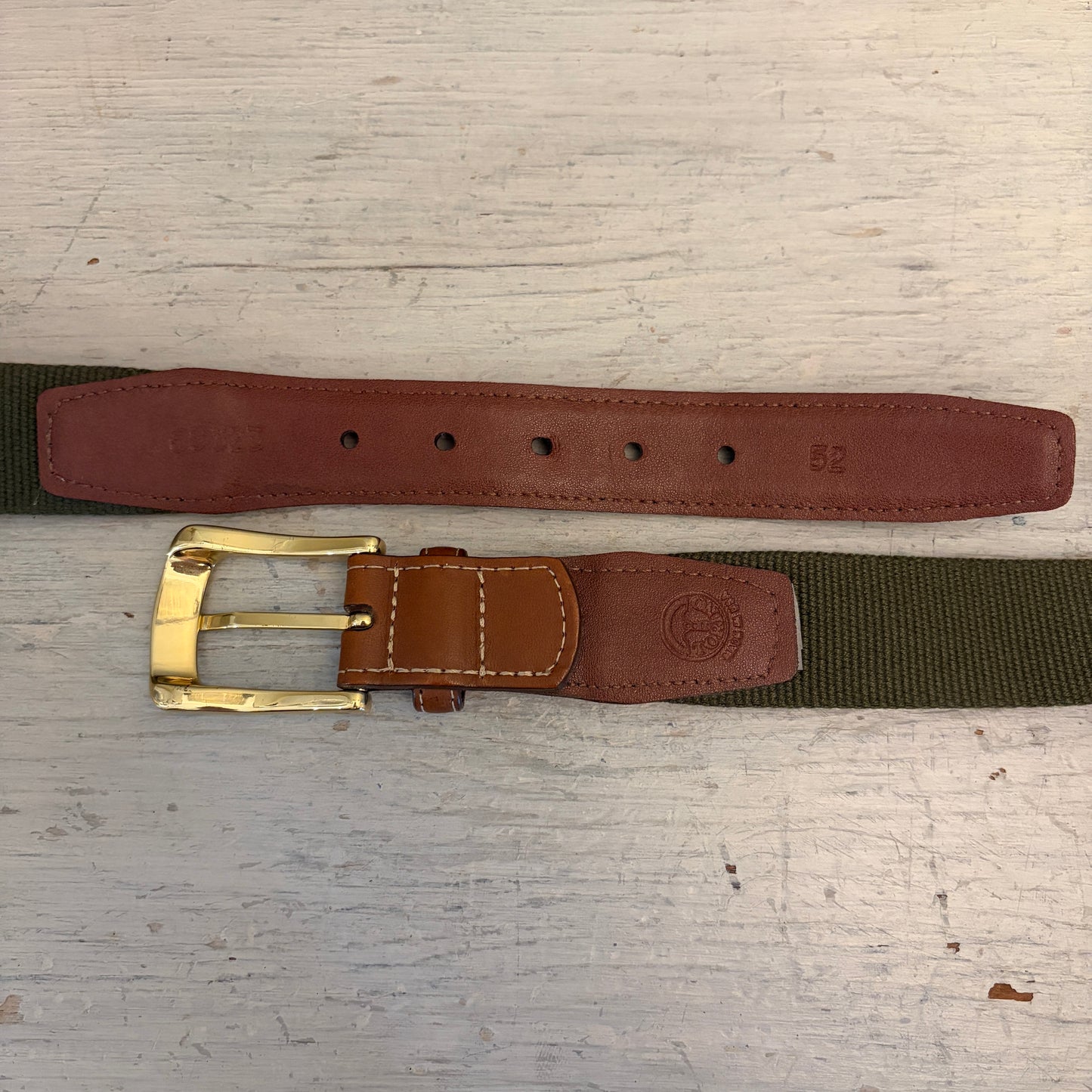 Torino Men's Forest Green Surcingle Belt w/ Brown Leather Trim Size 52" Good Condition