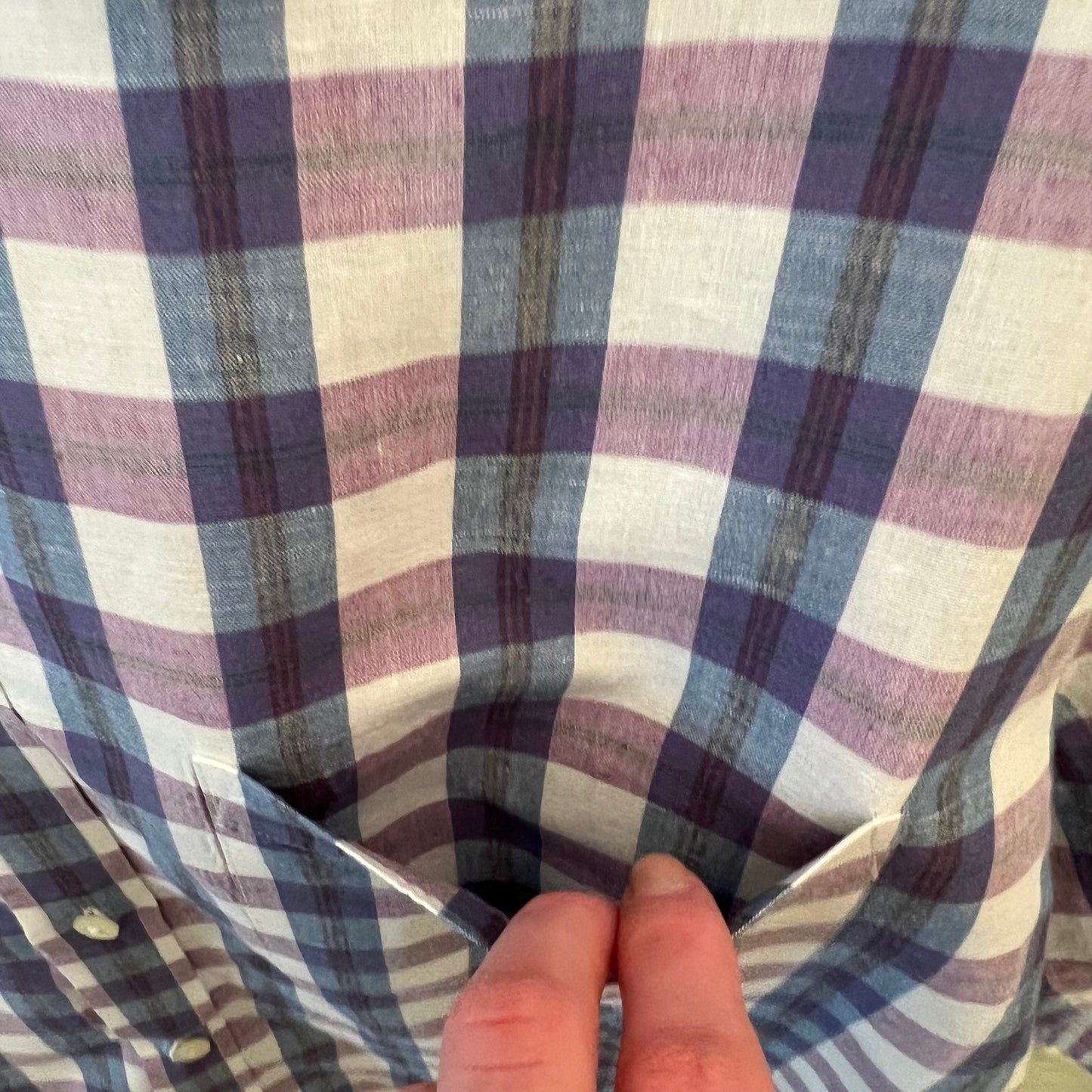 Banana Republic Cotton Linen Purple Plaid Button Down Shirt Size XL Like New