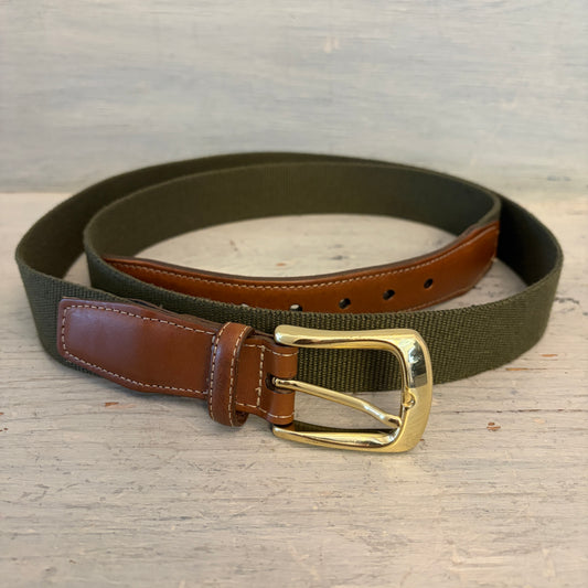 Torino Men's Forest Green Surcingle Belt w/ Brown Leather Trim Size 52" Good Condition