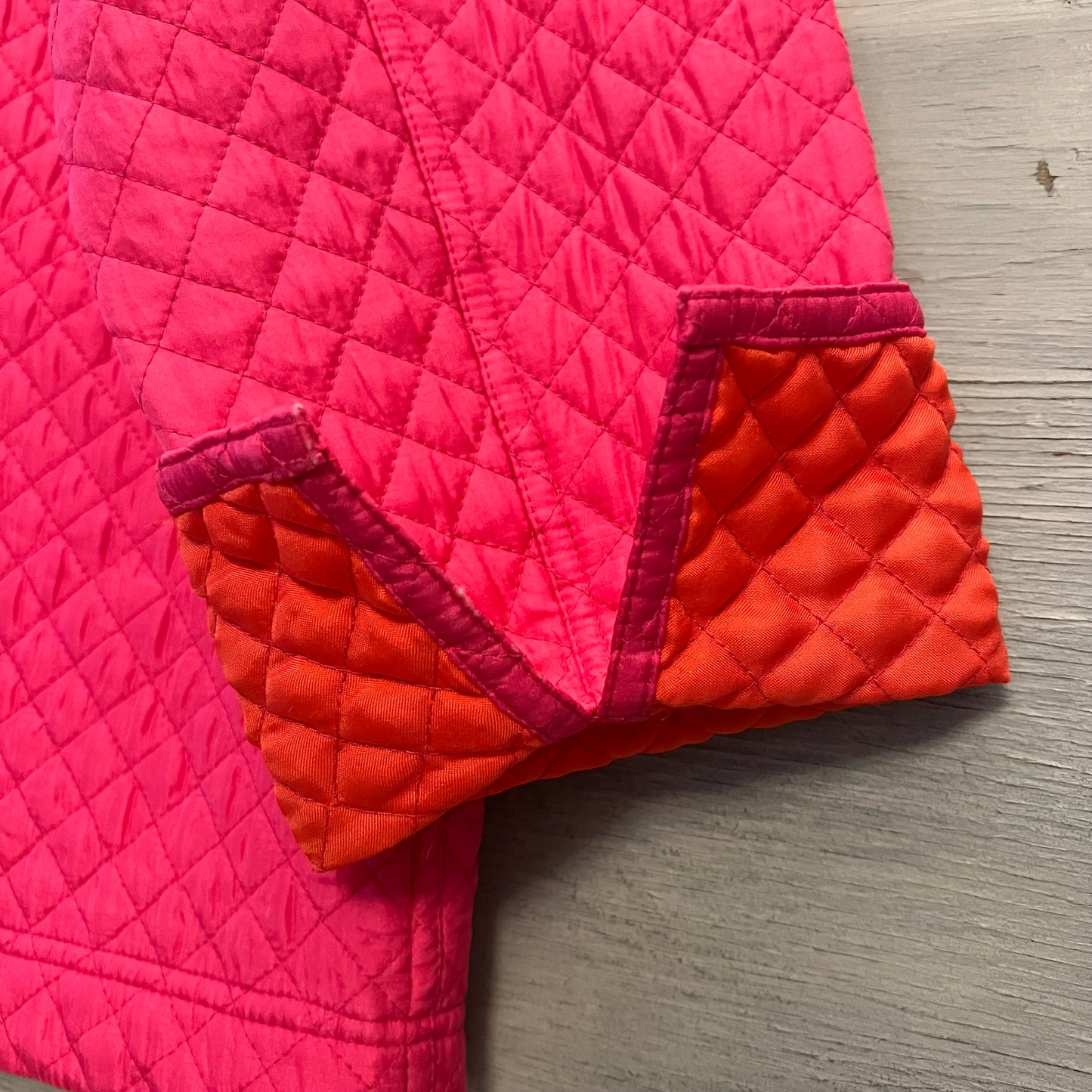 Vintage the Quacker Factory Hot Pink Quilted Rhinestone Zipper Coat Jacket Est. Size XL Good Condition