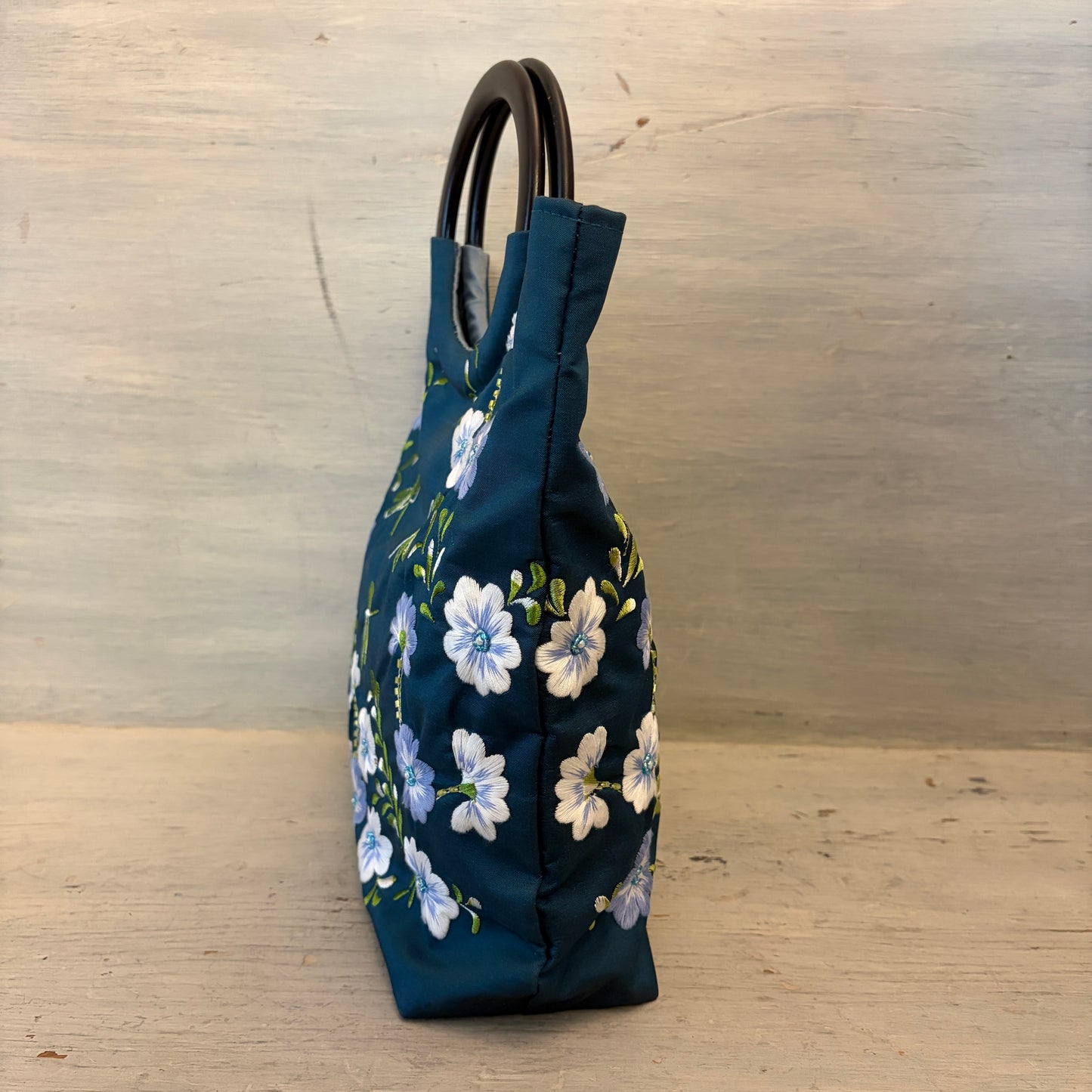 Embroidered Beaded Flower Dragonfly Blue Green Handbag Purse New