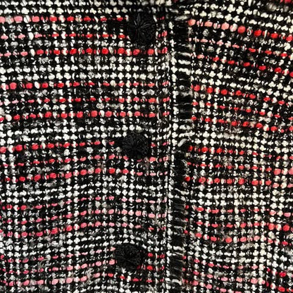 Chico’s Black Pink Fringe Trim Tweed Blazer Jacket Size 0/XS Like New