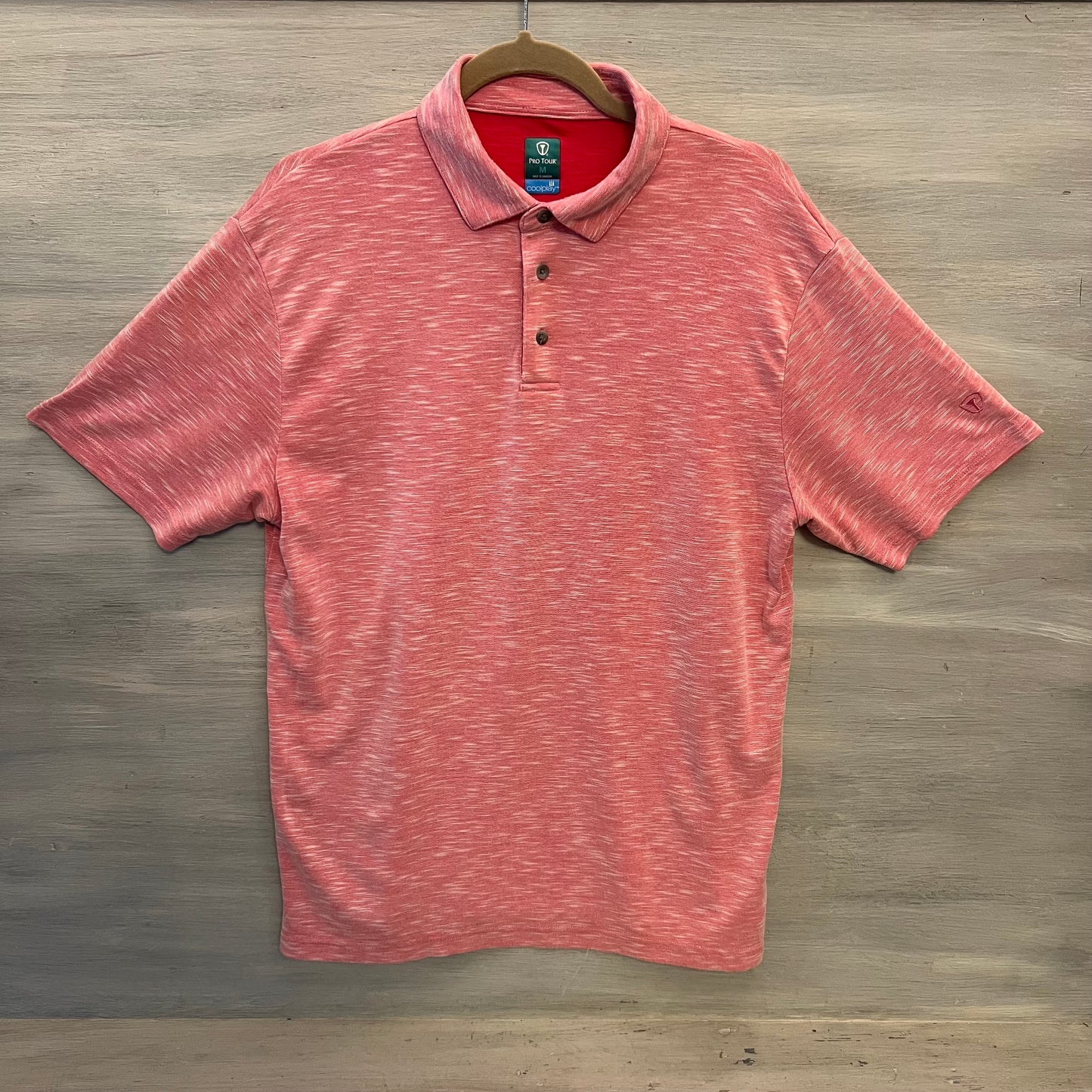 Pro Tour Coolplay Coral Heathered Short Sleeve Casual Polo Shirt Size Medium Good Condition