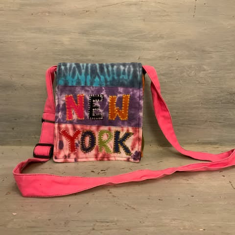 New York Multicolor Tie Die 100% Cotton Fabric Crossbody Bag Purse Like New